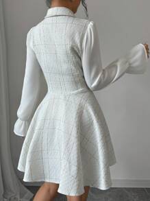 Chiquease Autumn Elegant Tweed Patchwork Sleeve Short Dress - White - View 2