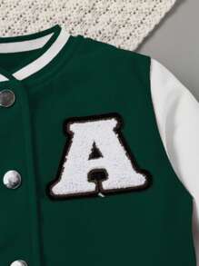 SHEIN 2pcs/Set Young Girls Fashion Casual Color Block Embroidered Patch Baseball Jacket & Ruched Skirt