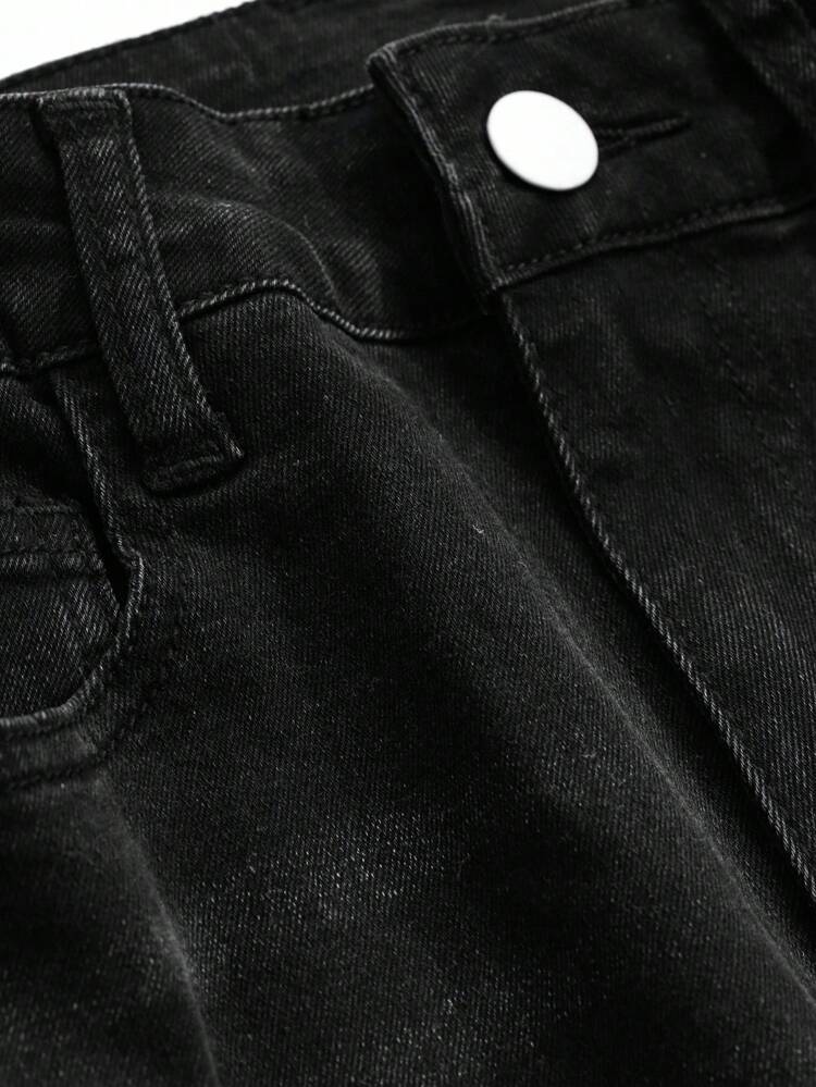 Women Vintage High Waisted Flared Distressed Hem Black Skinny Jeans