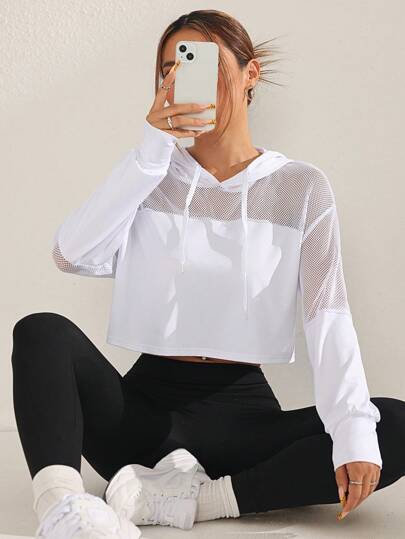 Sovereign Charm 女士纯色网眼撞色抽绳连帽短款休闲运动衫秋季运动衫