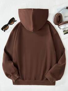 SHEIN Tween Girl Rhinestone Embellished Pocket Front Hooded Sweatshirt - Brown - View 2