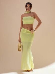 Glamine Falda tubo con pliegues elegante de cola de pez para mujer, verano