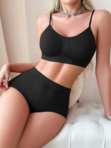 2 件套女士无缝内衣套装 - 黑色 - 查看 3