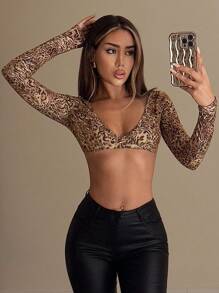 SHEIN ICON Blusa corta y sexy con estampado de leopardo para mujeres, estilo Y2K - Multicolor - Ver 5