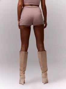 MUSERA Knitted Mini Shorts - Apricot - View 2