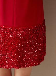 MOTF PREMIUM SOLID BOW DETAIL CONTRAST SEQUIN SHORT DRESS FOR NEW YEAR CLOTHES