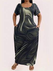 Maweii Váy tay ngắn in họa tiết thời trang mùa hè cỡ lớn - Nhiều màu - Xem 3