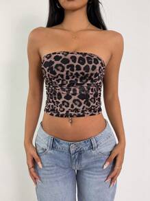 SHEIN SXY Áo hai dây họa tiết da báo cho nữ, trang phục thường ngày - Nhiều màu - Xem 5