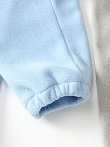 SHEIN Tween Boy Ribbed Fleece Elastic Waist Cuffed Pants Set - Multicolor - View 4