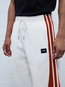 Manfinity VCAY 男士休闲字母印花抽绳腰部撞色宽松直筒运动裤 - 彩色 - 查看 5