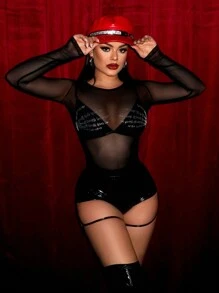 SHEIN SXY Quần short da PU màu đen họa tiết thằn lằn lấp lánh phong cách Halloween dành cho nữ - màu đen - Xem 5