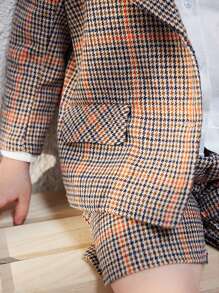 SHEIN Áo khoác dài tay dệt kẻ caro màu nâu thanh lịch cho bé trai tuổi teen, mùa thu đông - màu nâu - Xem 6