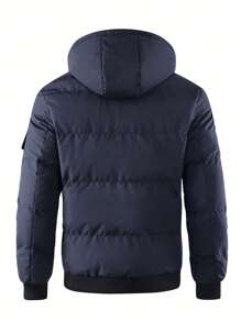 Manfinity Homme Abrigo con capucha acolchado, bolsillo con solapa y cordón ajustable para hombre, estilo holgado