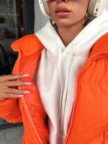 RueChic Tie-Dye Padded Coat With Zipper And Hoodie - Orange - View 3