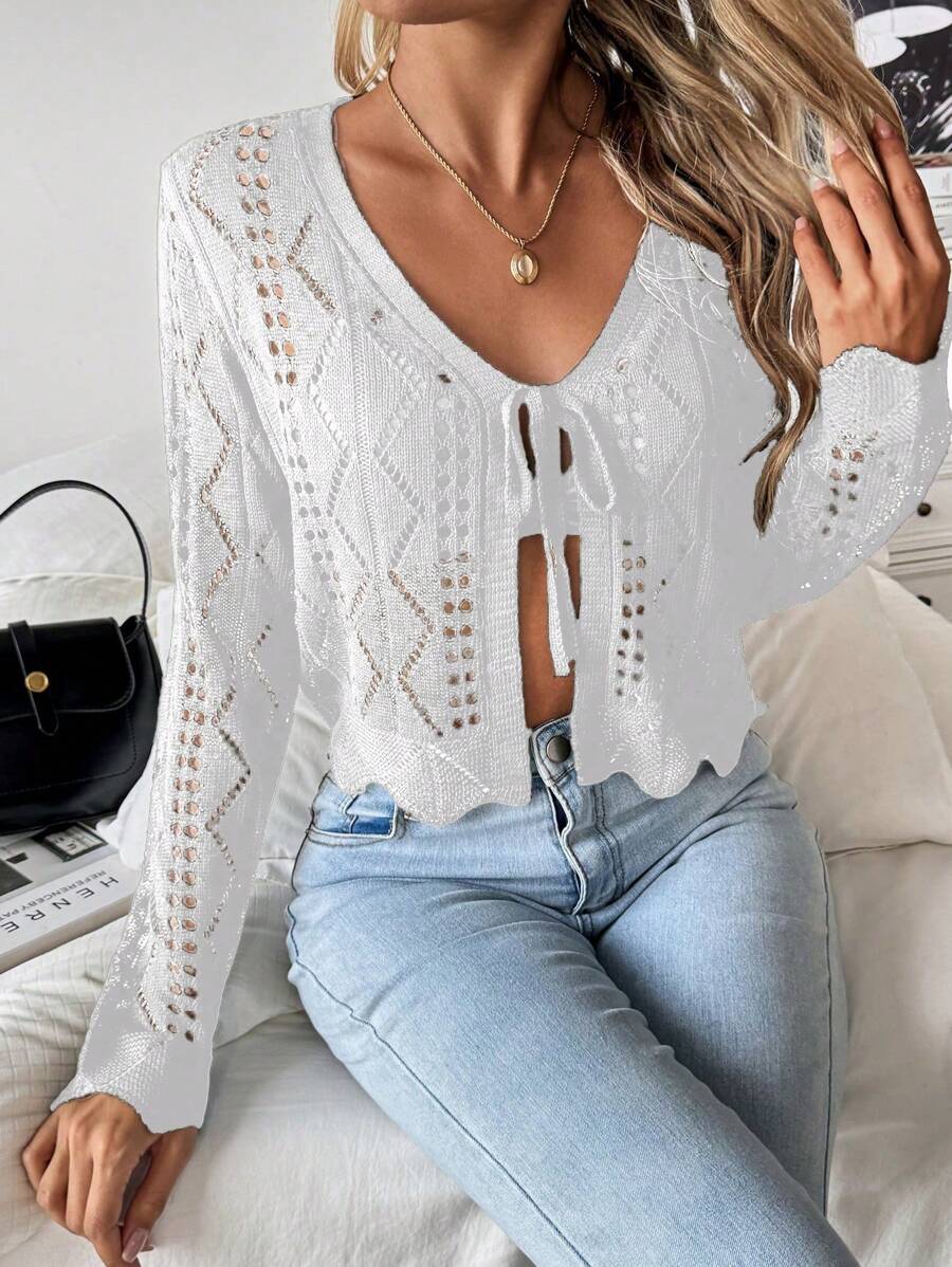 Chiquease FRENCHY 黑色前系带半透明短款夏季女式上衣 - 白色 - 查看 1