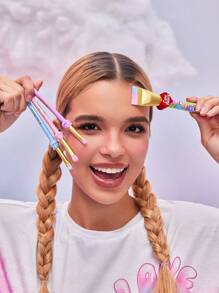 SHEIN X Care Bears 4 件套卡通熊和心形图案眼刷套装，欢呼熊，睡前熊，温柔心熊，礼物 - 彩色 - 查看 2