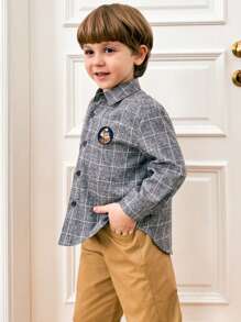 PrepCrw 男孩灰色单排扣修身衬衫领长袖衬衫返校季 - 灰色 - 查看 5