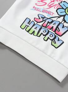 2 pezzi Set composto da felpa con stampa di lettere in stile casual Y2K e jeans in denim consumato per ragazze, autunno/inverno - Bianco - Visualizzare 7