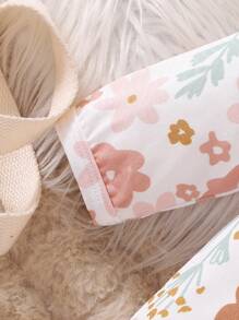 女婴可爱橙色印花简约数码印花长袖连体裤，适合休闲、居家和户外、秋季 - 彩色 - 查看 3