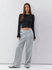 SHEIN Unity 1 pieza Suéter de punto casual de cuello redondo, manga corta y ajustado para mujer, color negro, para otoño/invierno, jersey de punto de otoño - Negro - Ver 7