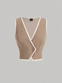 SHEIN MOD Bộ vest blazer màu khối cổ điển dành cho nữ, mùa thu - Lạc đà - Xem 3