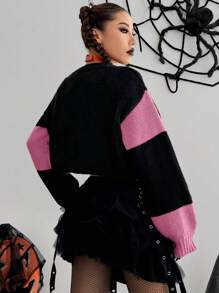 SHEIN Unity Women's Casual Pumpkin Pattern Slouchy Long Sleeve Cardigan For Fall/Winter, Halloween Clothes - Multicolor - View 2