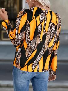 SHEIN LUNE Autumn Leopard Print Patchwork Elegant Fashion Shirt - Multicolor - View 2