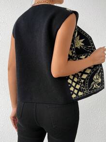 Chiquease French Fashion Versatile Diamond Grid Knitted Vest - Multicolor - View 2