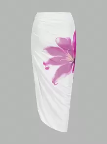 Swim Oasis Women's Floral Print Spaghetti Strap One-Piece Swimsuit With Ruched Wrap Skirt, Summer Beach Holiday - Multicolor - View 5