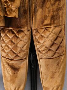 2 件套年轻男孩纯色长袖连帽衫，带口袋和裤子，休闲装 - 棕色 - 查看 5