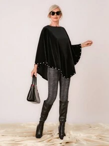 Miaspire Women's Oversized Crew Neck Batwing Sleeve Faux Pearl Decor Casual Blouse, Spring And Summer