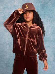 SHEIN 2 peças/Conjunto Blusa com Capuz e Calça de Moletom Modelo Solto para Meninas Pré-adolescentes