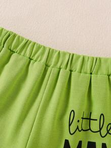 2 piezas Conjunto de sudadera de forro polar con estampado de dinosaurio "Pequeño hombre" para niño pequeño, conjuntos de ropa de invierno 20-24 nuevo y con estilo para niños pequeños - Verde - Ver 5