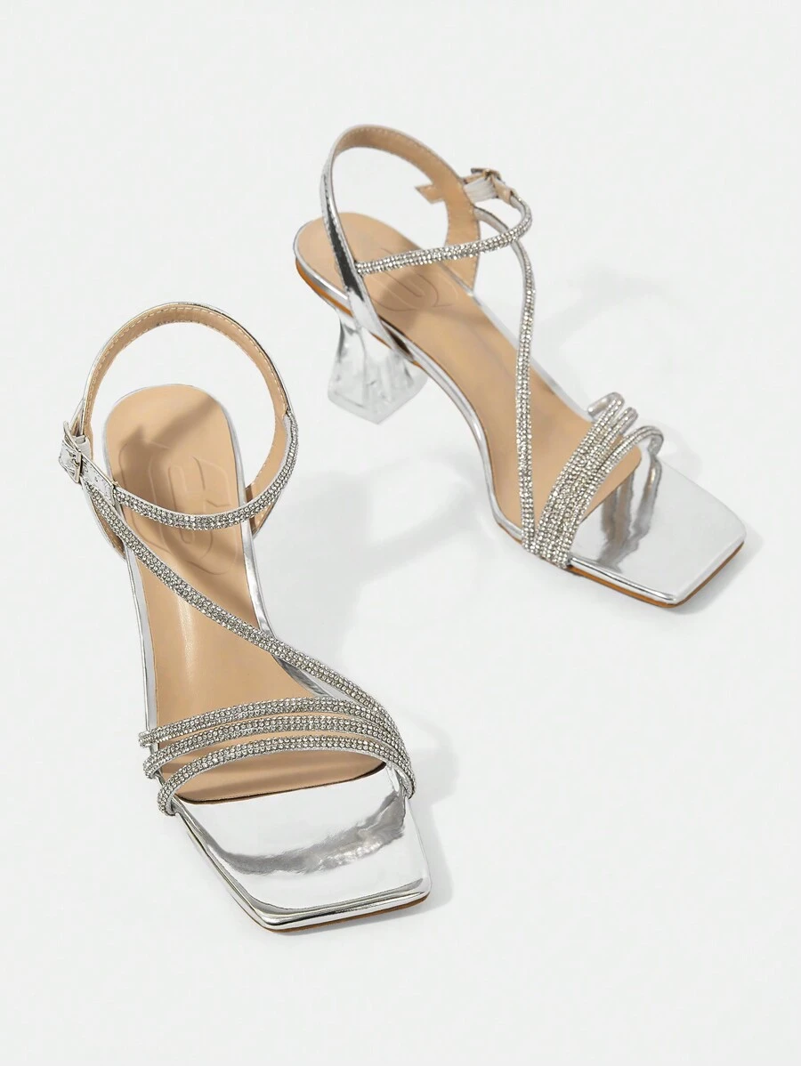 CUCCOO SZL Sandalias de tacón alto de punta abierta para mujeres, tacones transparentes de moda, adecuados para zapatos de vacaciones de todas las estaciones de verano Halloween Navidad Fiesta de discoteca Salida nocturna sexy Otoño - Plateado - Ver 1