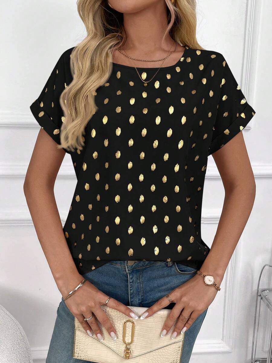 EMERY ROSE Áo cánh dơi họa tiết da báo cho nữ, mùa hè - màu đen - Xem 1