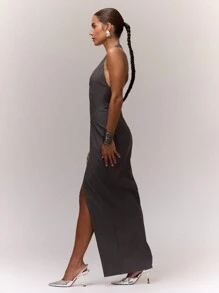 MUSERA Sexy Extreme Halter Neck Split Dress Ibiza Fits Boho Spring Vacation Summer Festival - Grey - View 3