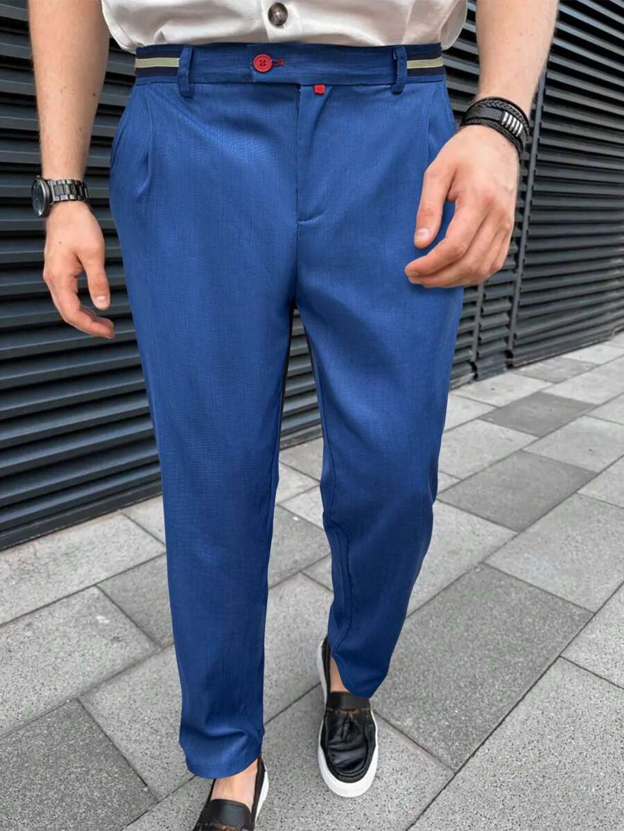 Manfinity Mode Men's Straight-Cut Casual Trouser With Side Pockets - Navy Blue - View 1