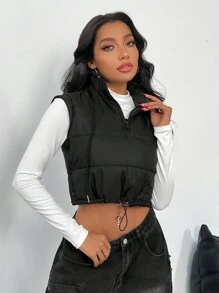 SHEIN SXY Winter Black Crop Vest Jacket