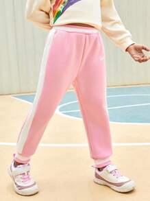SHEIN Pantalon de sport long rayé vintage avec imprimé lettre et taille côtelée contrastée pour jeune fille, automne et hiver