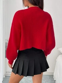 SHEIN Unity 女士超大红色长袖开衫毛衣休闲秋冬季新年衣服 - 紅色 - 查看 2