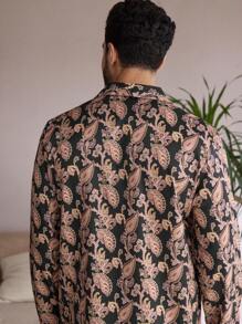 Manfinity ChillVibe Bộ đồ ngủ thường ngày 2 món áo dài tay in họa tiết cổ ve ve dành cho nam và quần dài - Nhiều màu - Xem 5