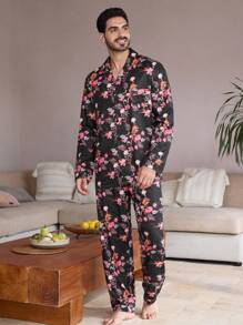 Manfinity ChillVibe Men Floral Allover Print Long Sleeve Loungewear Set - Multicolor - View 2