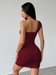 SHEIN Unity Women's Summer Solid Color Sleeveless Pleated Slim Mini Dress For New Year Clothes - Red - View 2