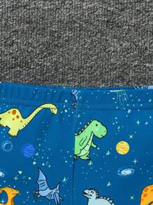 SHEIN Leap Crew 2 piezas Pijama de manga larga suave y acogedor con estampado de dinosaurios luminosos para bebés niños - Verde - Ver 3