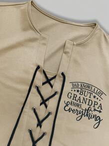 Manfinity Homme Men's Spring Summer Slogan Print Drawstring Long Sleeve Casual T-Shirt - Khaki - View 4