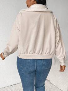 SHEIN Frenchy Plus Size Women's Autumn Winter Color Block Lapel Drop Shoulder Long Sleeve Casual Jacket - Apricot - View 2