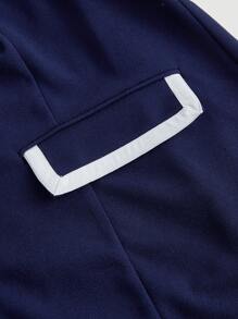 SHEIN MOD Navy Blue Contrast Trim Vintage Style Plus Size Women's Fitted Blazer