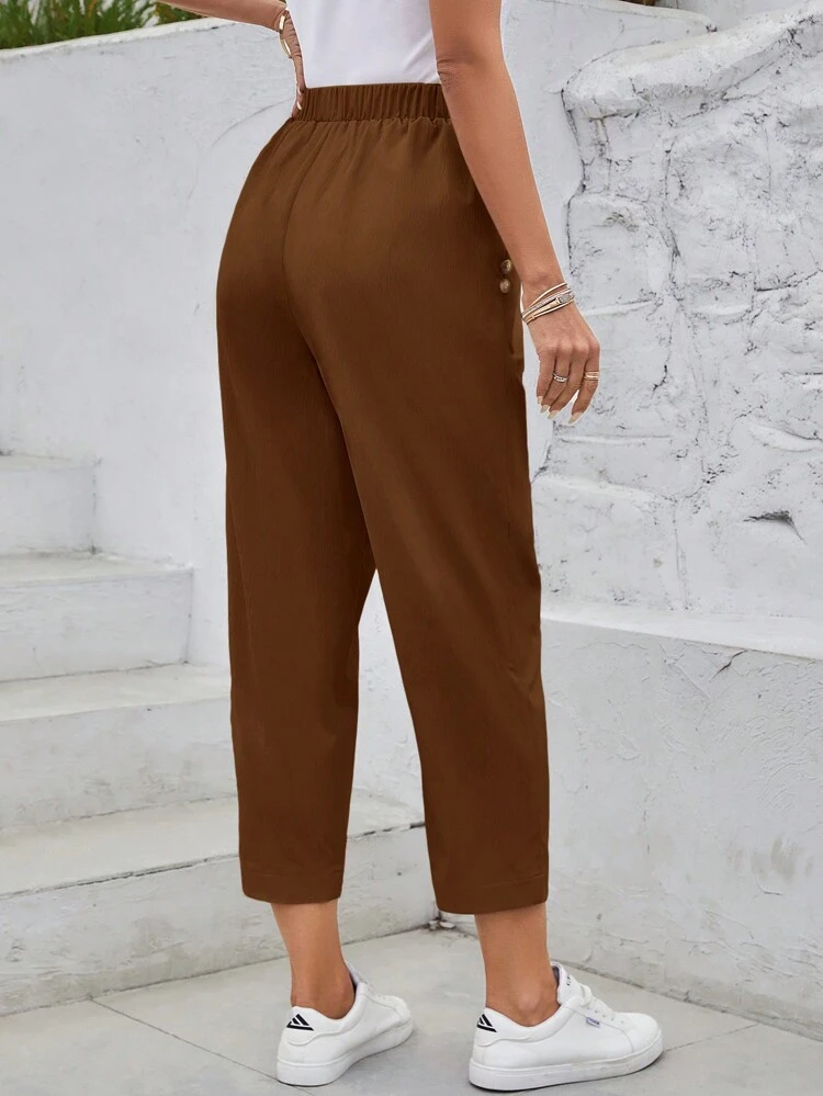 Women's Elastic Waist Pocketed Casual Pants Summer Pants