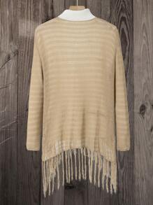 EMERY ROSE Women Long Sleeve Fringe Trim Cardigan, Fall & Winter Clothes - Khaki - View 2