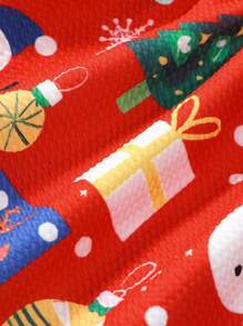 SHEIN Baby Mädchen rotes Lässig Weihnachtskleid mit Feiertagsprint, Herbst/Winter - Verschiedenfarbig - Übersicht 4